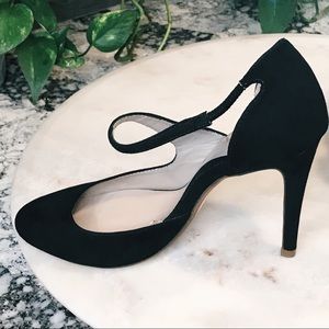 Zara Basic Black Suede Cross Strap Heeled Pumps 9